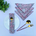 Handmade Salmon Pink Floral Cotton Napkins: Block Printed Table Decor