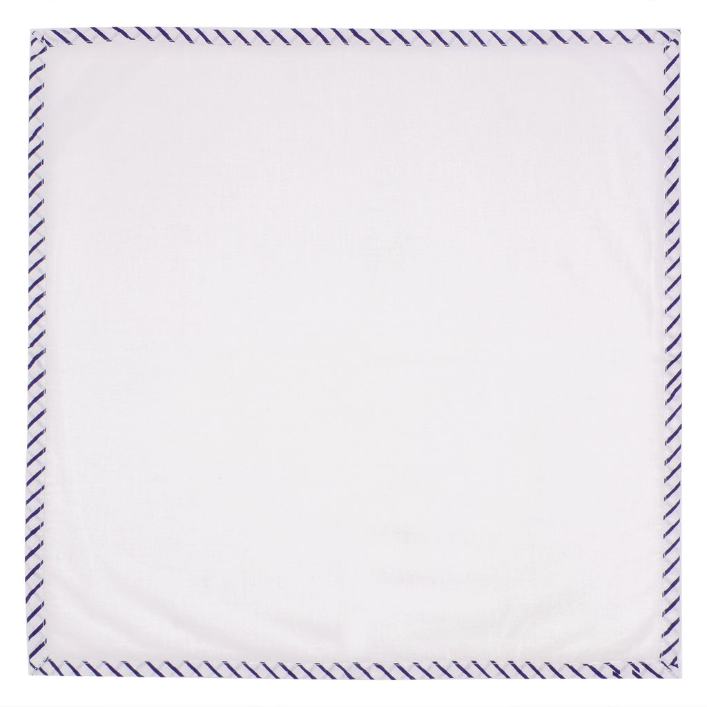 Hand Block Printed Cotton Napkins: White with Blue Border