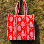 Red Leopard Tiger Print Quilted Cotton Tote Bag