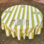 Light Green Stripe Table Cloth for Round Table hand block printed | christmas gift | wedding table deor