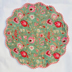 Floral Quilted Placemat & Napkin Set: Christmas Green and Red, 15x15 Inch