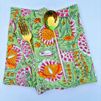 Hand Block Printed Cotton Napkins: Green & Orange Floral Table Decor