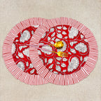 Red Floral Quilted Placemat & Napkin Set: 100% Cotton, Handmade