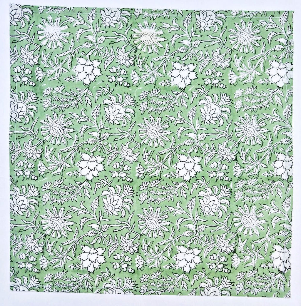 Handmade Olive Green Floral Napkins: Block Printed Cotton Table Decor