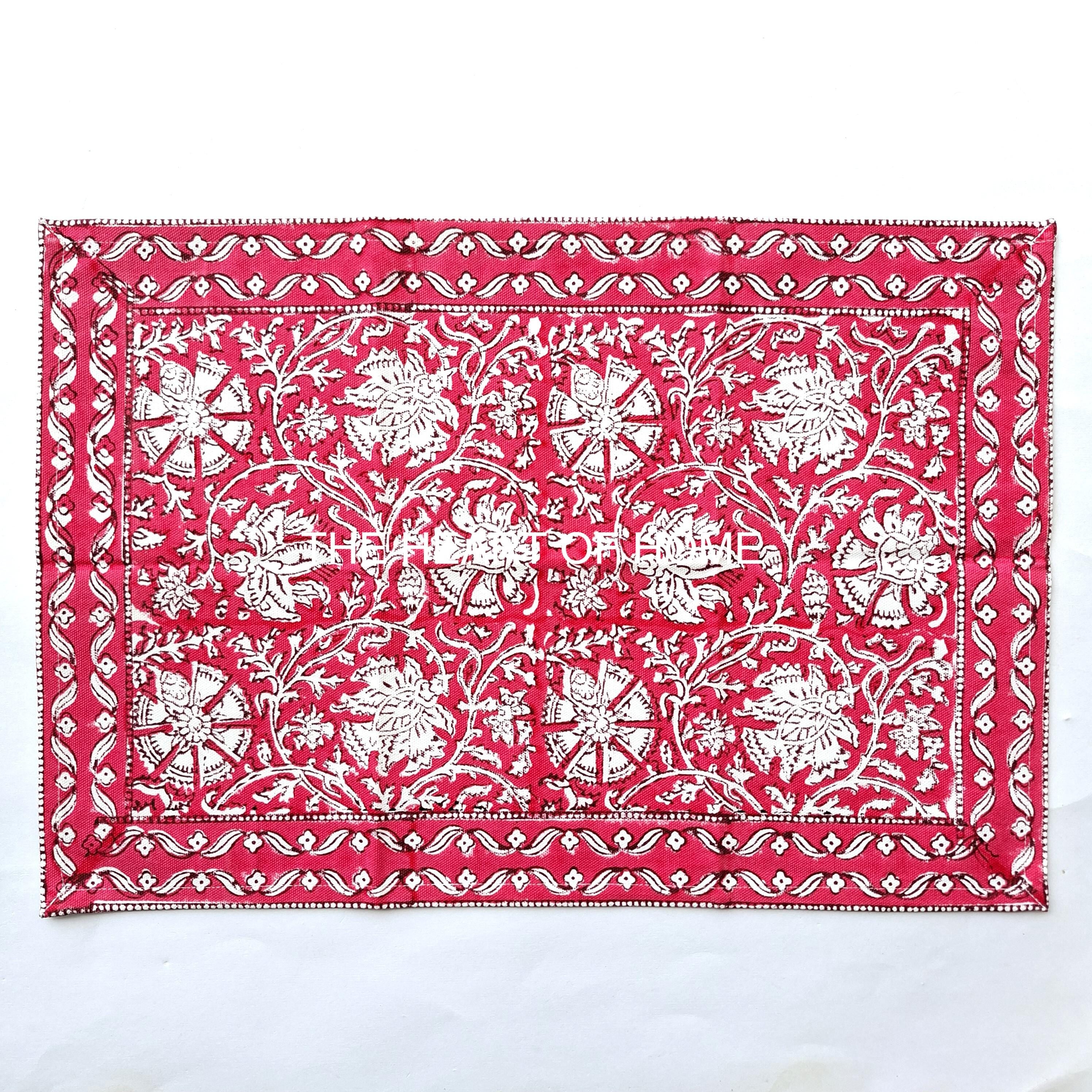 Hand Block Printed Cotton Placemat & Napkin Set: Jaipur Artisan Made