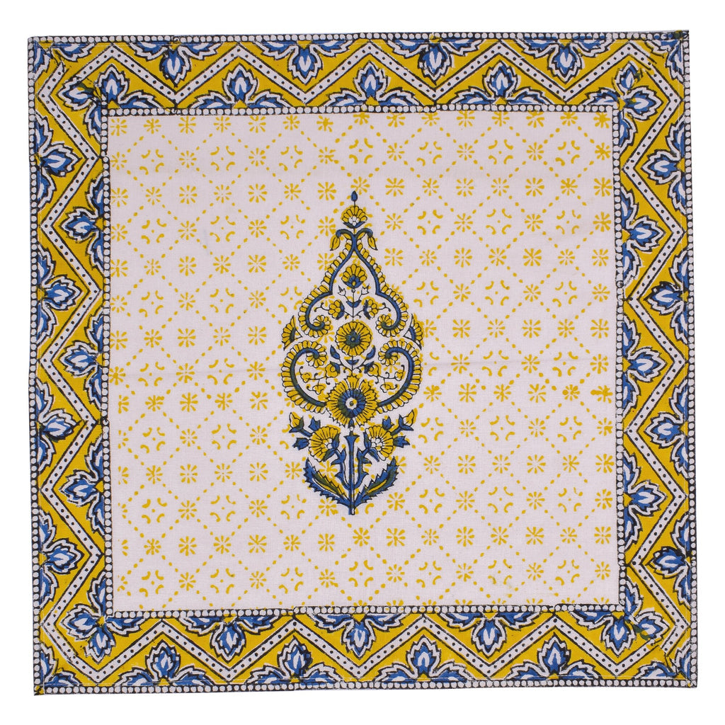 Hand Block Printed Placemats and Napkins: Mustard Floral Cotton Dining Set