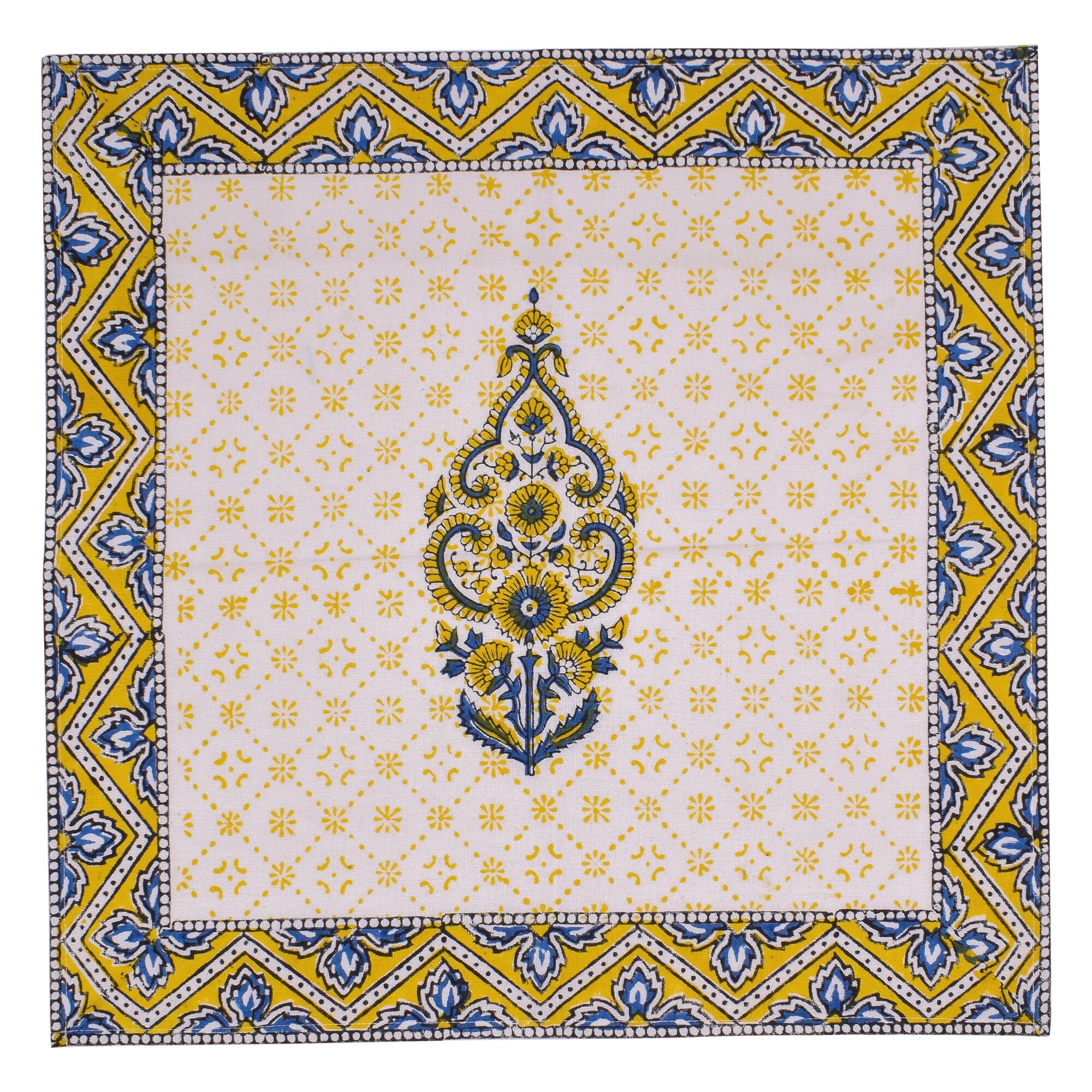 Hand Block Printed Placemats and Napkins: Mustard Floral Cotton Dining Set