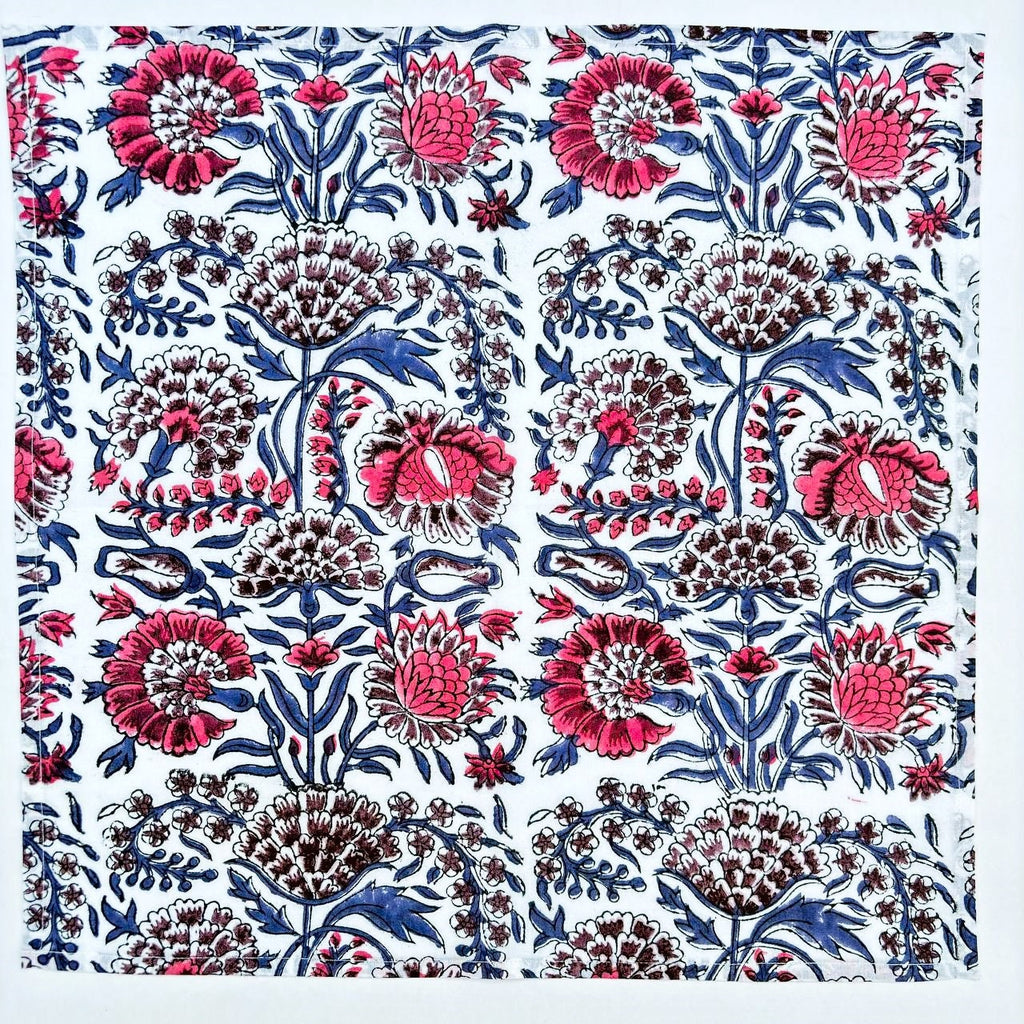 Floral Hand Block Printed Cotton Napkins: Indian Artisan Decor