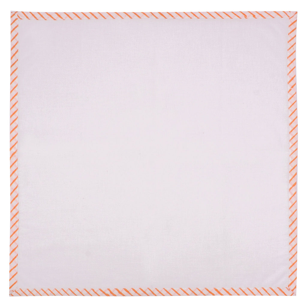 Hand Block Printed Cotton Napkins: White with Orange Border