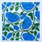 Hand Block Printed Cotton Napkins: White & Blue Floral Table Decor