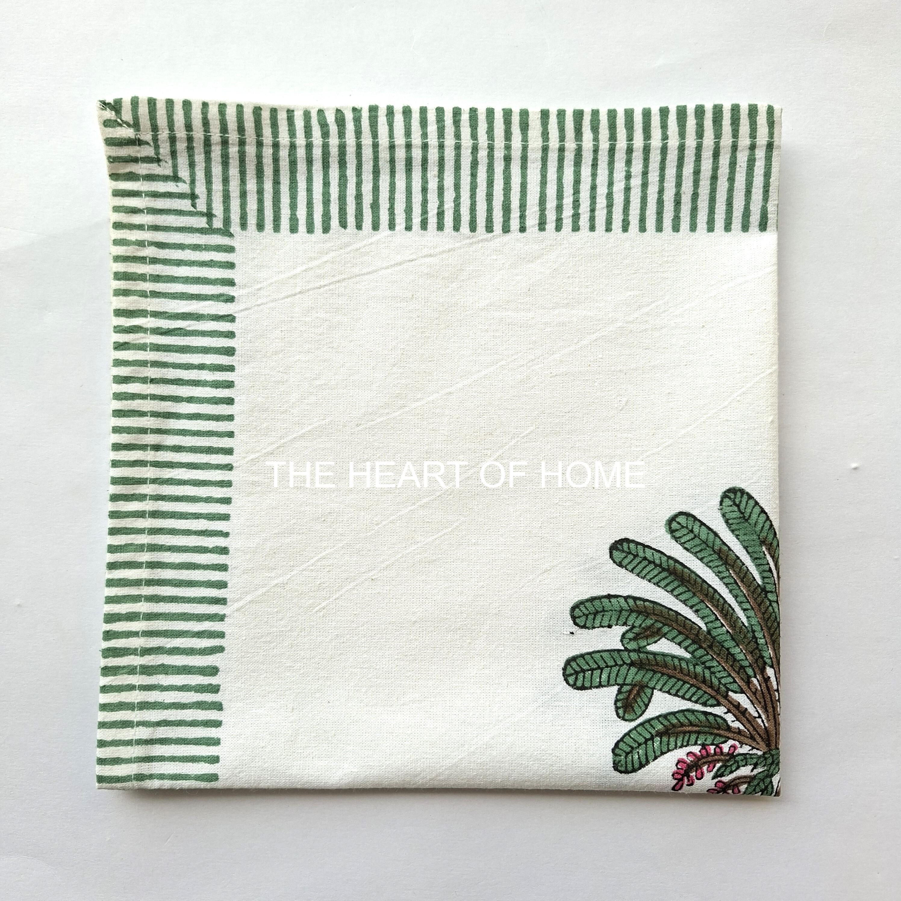 Hand Block Printed Cotton Placemat & Napkin Set: Jaipur Palm Tree Design