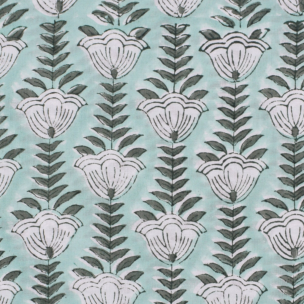 Sage Green Floral Napkins: Hand Block Printed Cotton Cloth
