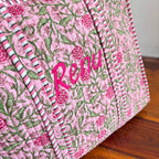 Custom Embroidered Rose Floral Tote Bag: Hand Block Printed Gift