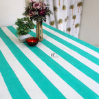 Hand-Block Stripe Cotton Tablecloth: Sea Green Waterproof Dining Table Cover