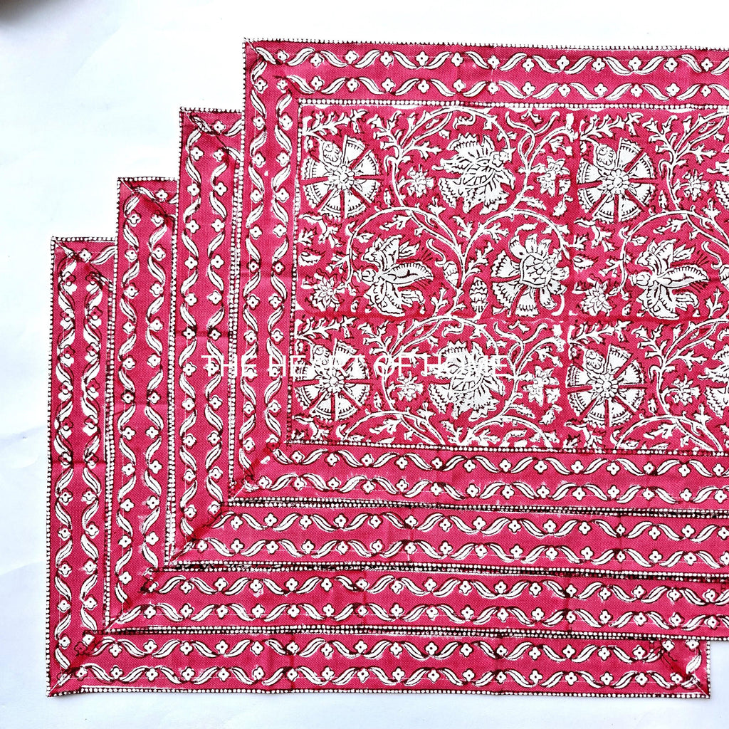 Hand Block Printed Cotton Placemat & Napkin Set: Jaipur Artisan Made