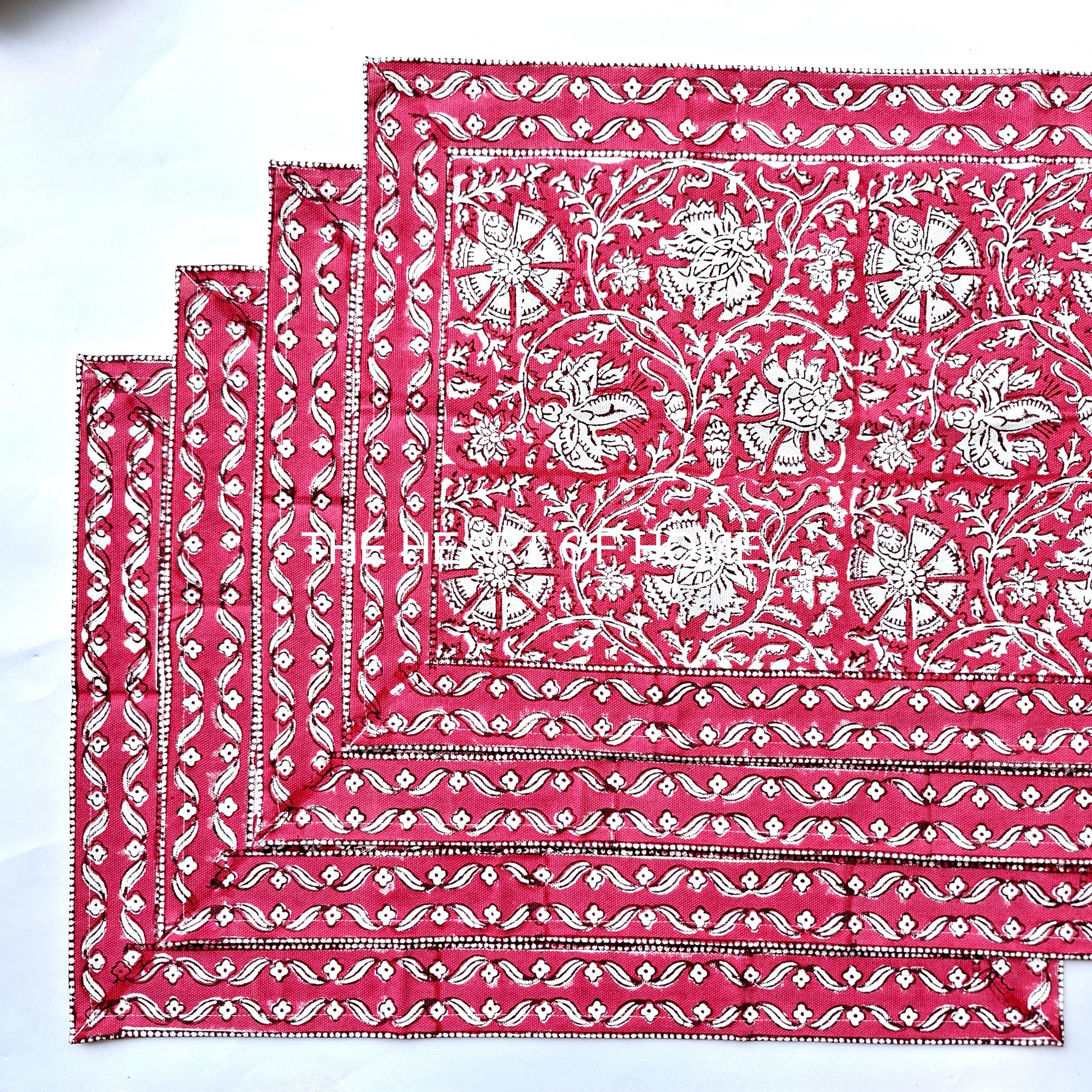 Hand Block Printed Cotton Placemat & Napkin Set: Jaipur Artisan Made