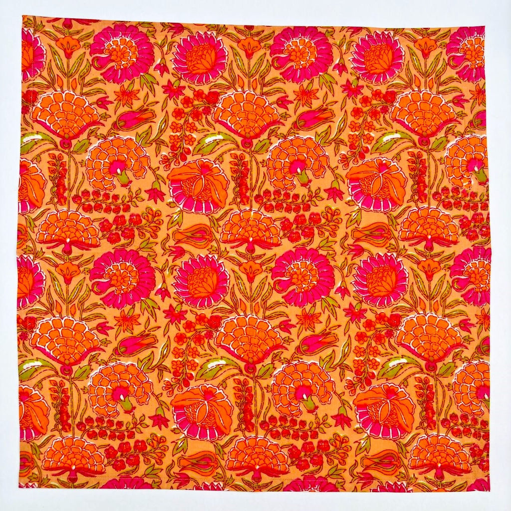 Hand Block Printed Orange Floral Napkins: Fall Table Decor
