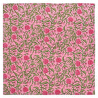 Floral Hand Block Printed Cotton Napkins: Pink & Green Table Decor