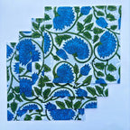 Hand Block Printed Cotton Napkins: White & Blue Floral Table Decor