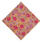 Hand Block Printed Cloth Napkins: Mustard & Pink Floral Cotton Dining Decor