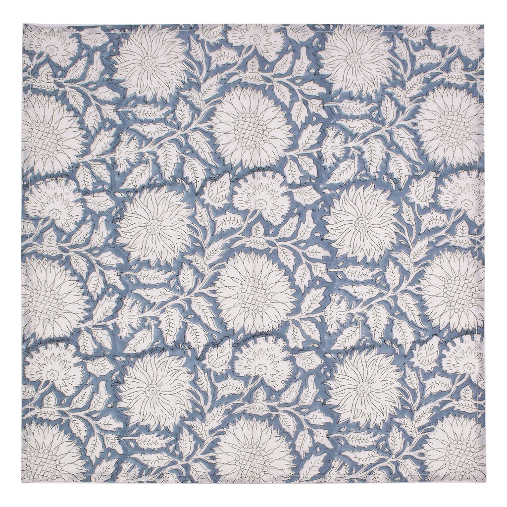 Cobalt Blue Floral Cotton Napkins: Hand Block Printed Table Decor