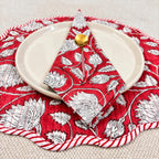 Handcrafted Red Floral Quilted Placemat & Napkin Set: Cotton Dining Decor