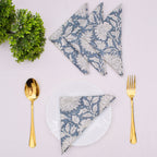 Cobalt Blue Floral Cotton Napkins: Hand Block Printed Table Decor