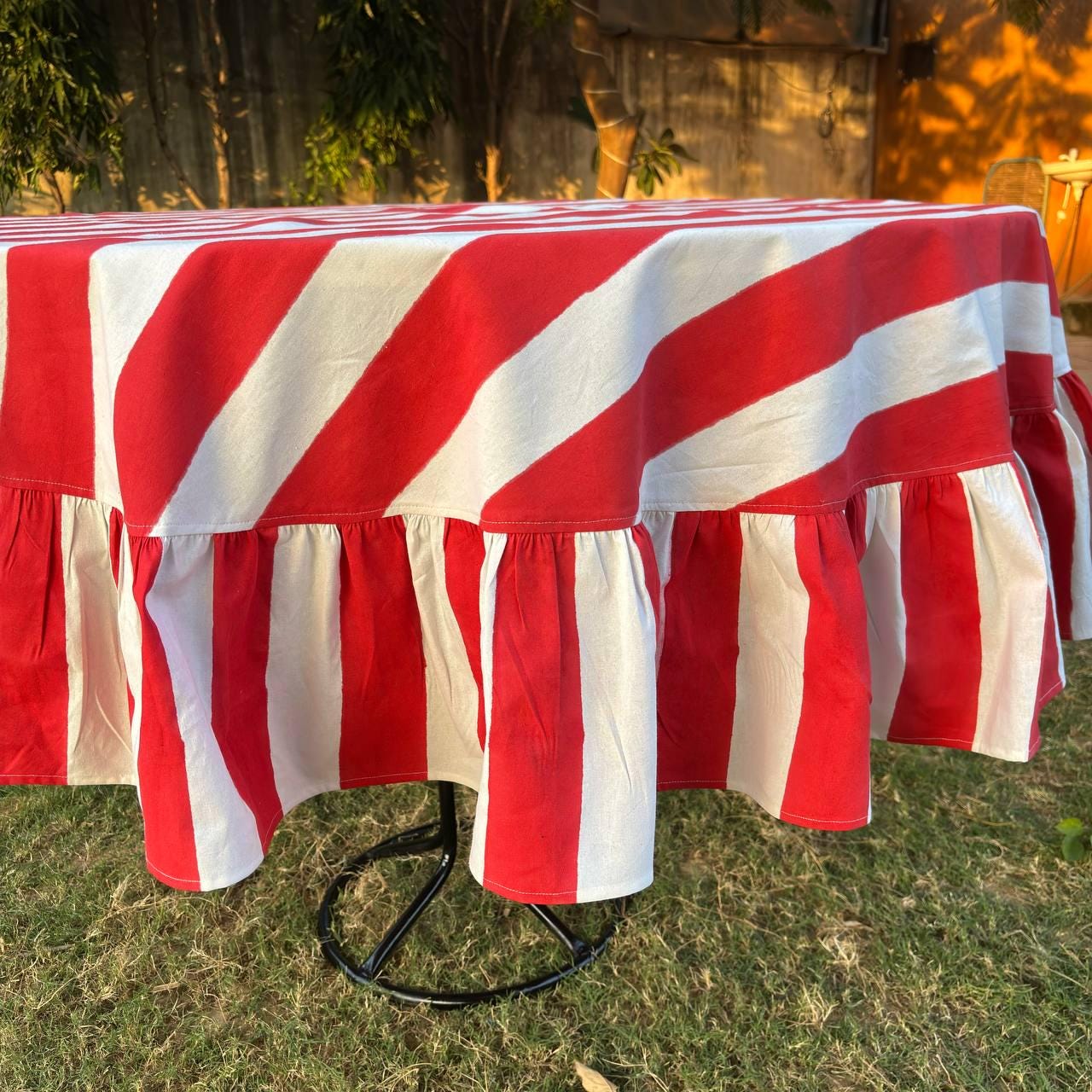 Red Stripe Table Cloth for Round Table hand block printed | christmas gift | wedding table deor