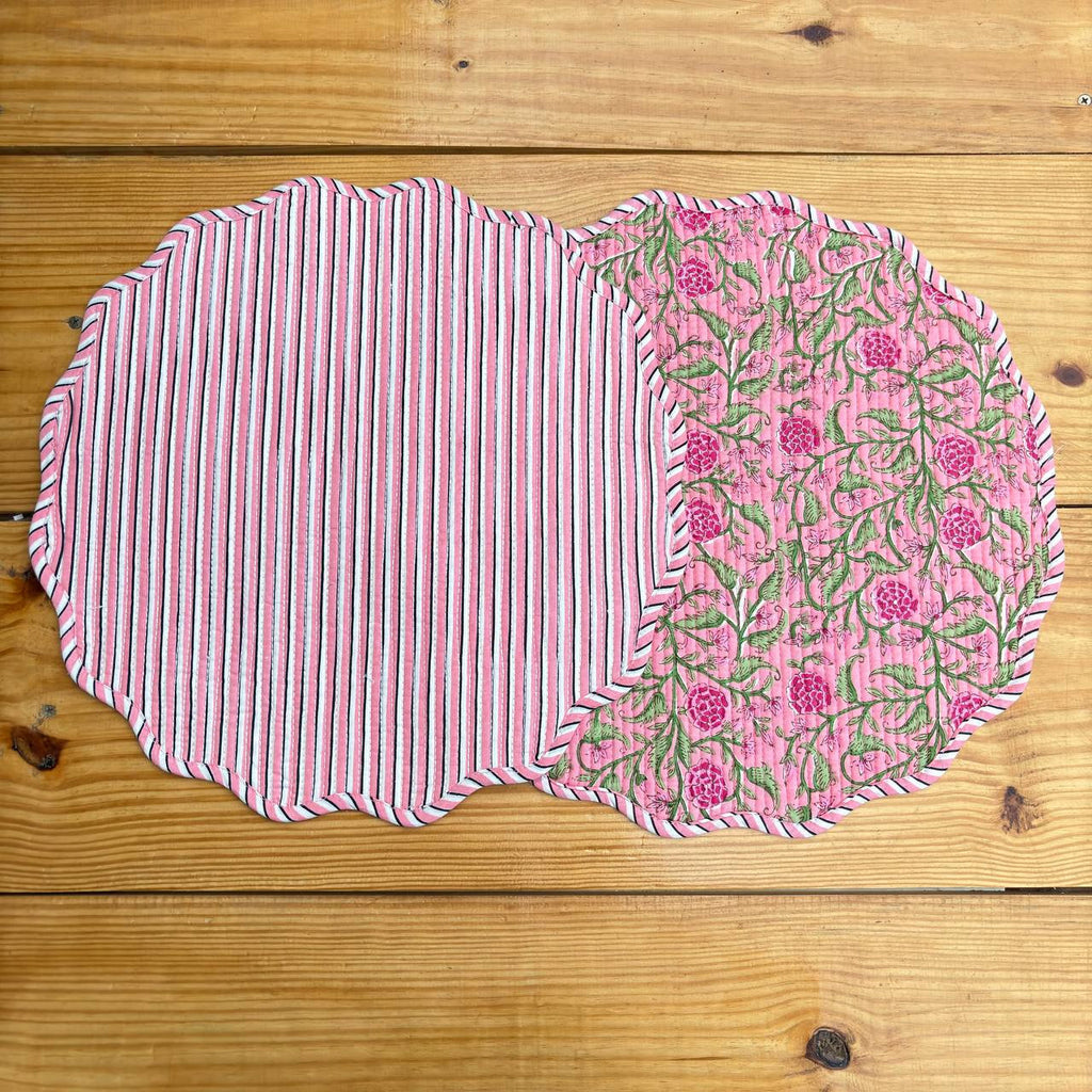 cotton hand block printed mat for dining table | reversible table mat with matching napkins | washable 100% cotton placemats christmas gift