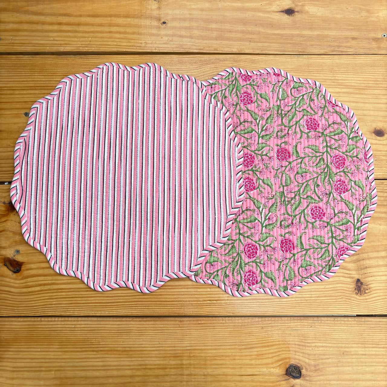 cotton hand block printed mat for dining table | reversible table mat with matching napkins | washable 100% cotton placemats christmas gift