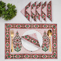 Hand Block Printed Placemats & Napkins: Burgundy Red Floral Cotton Set