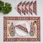Hand Block Printed Placemats & Napkins: Burgundy Red Floral Cotton Set
