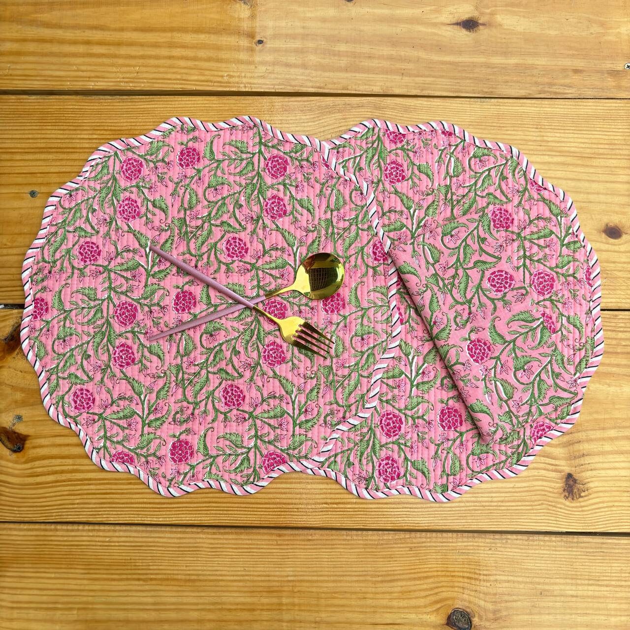 cotton hand block printed mat for dining table | reversible table mat with matching napkins | washable 100% cotton placemats christmas gift