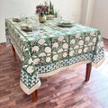 Green Floral Cotton Linen Tablecloth: Custom Sizes, Elegant Event Decor