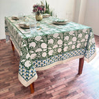 Green Floral Cotton Linen Tablecloth: Custom Sizes, Elegant Event Decor
