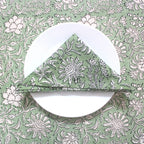 Hand Block Printed Olive Green Linen Tablecloth - Custom Sizes