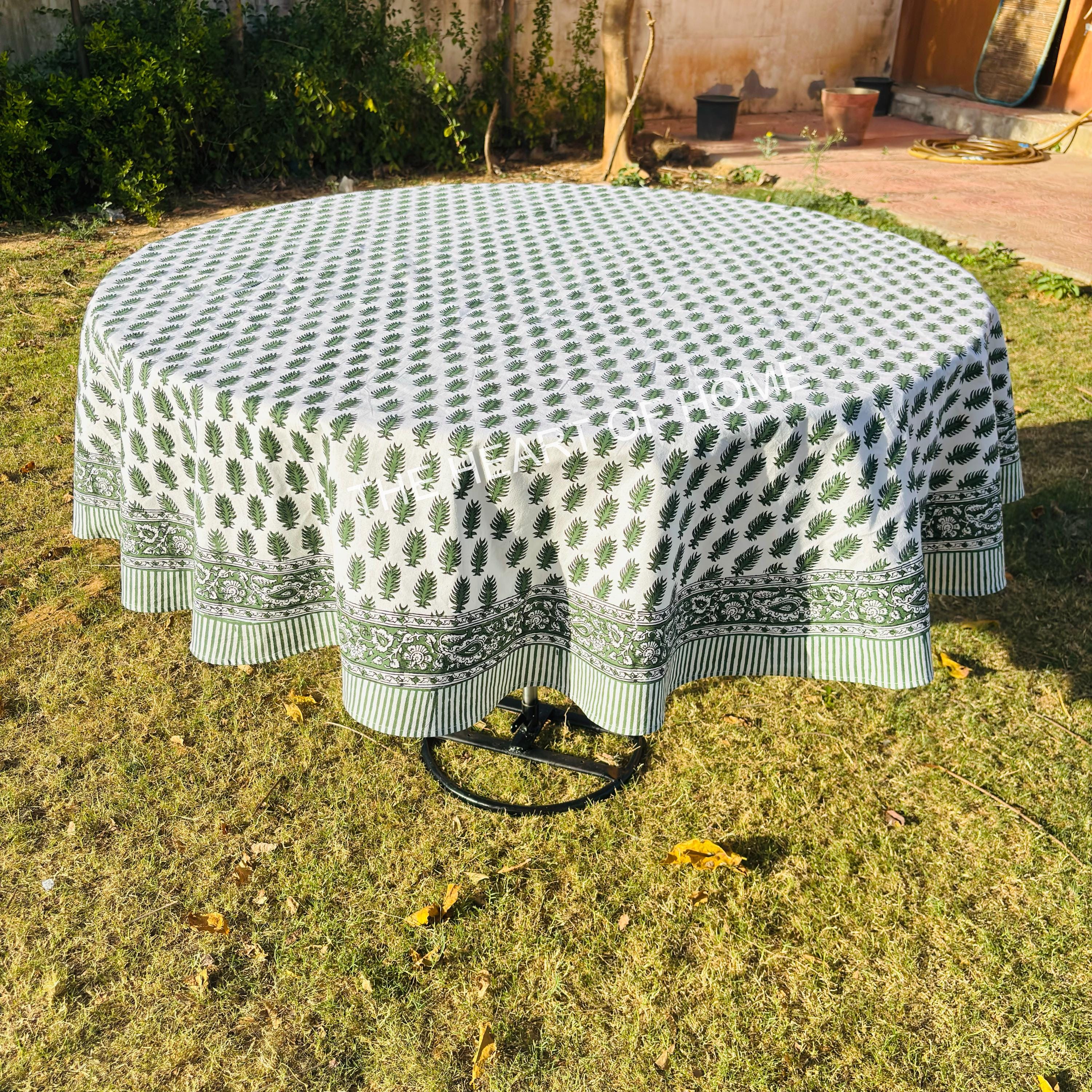 Hand Block Print Tablecloth: Tropical Palm, 72" Round Cotton