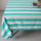Hand-Block Stripe Cotton Tablecloth: Sea Green Waterproof Dining Table Cover