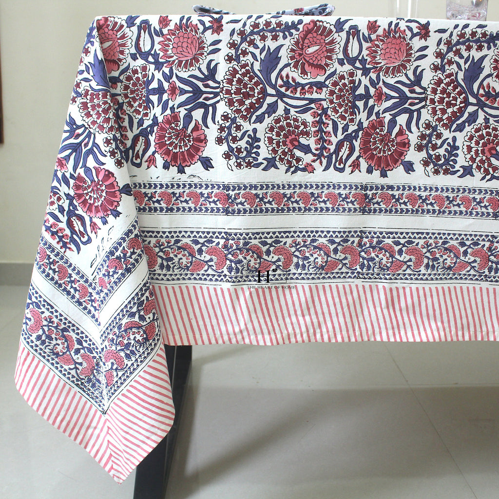 Floral Hand-Block Cotton Tablecloth: Farmhouse Dining, Purple Blooms