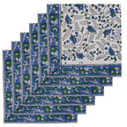Blue Floral Handblock Print Cotton Napkins: Indian Dinner Napkins