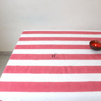 Hand-Block Rosy Pink Stripe Cotton Tablecloth: Waterproof Farmhouse Table Cover