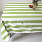 Hand-Block Printed Cotton Tablecloth: Green Stripe Minimalist Decor