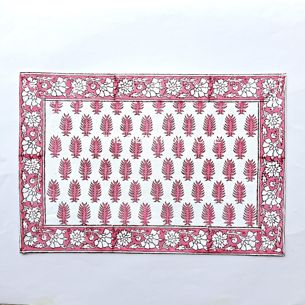 Hand Block Printed Cotton Placemat & Napkin Set: Jaipur Artisan Made