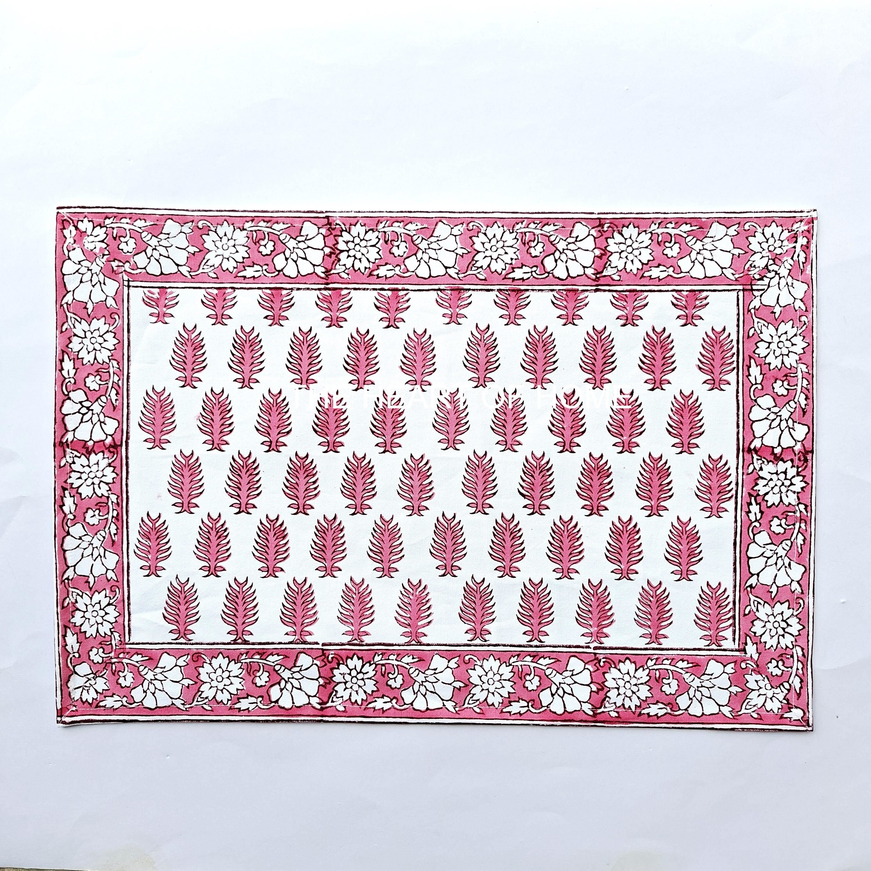 Hand Block Printed Cotton Placemat & Napkin Set: Jaipur Artisan Made