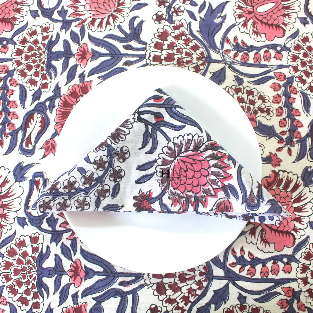 Floral Hand-Block Cotton Tablecloth: Farmhouse Dining, Purple Blooms