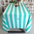 Hand-Block Stripe Cotton Tablecloth: Sea Green Waterproof Dining Table Cover