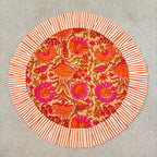 Handcrafted Orange Floral Quilted Placemat & Napkin Set: Indian Artisan Decor