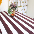 Hand-Block Congo Brown Striped Cotton Tablecloth - Waterproof Rustic Dining