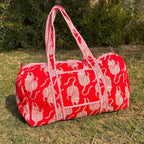 Handmade Red Tiger Cotton Quilted Duffle Bag: Travel Gym Luggage