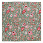 Floral Hand Block Printed Cloth Napkins: Sage Green & Red Cotton Linen